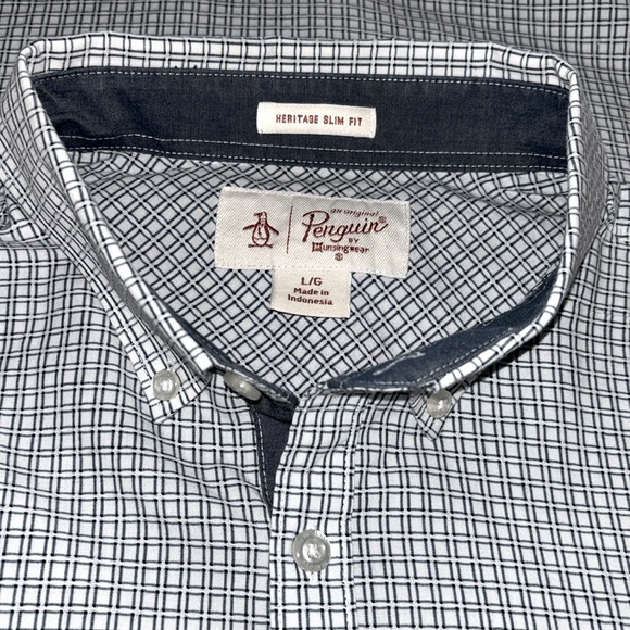 Original Penguin Men’s Casual Button Down Shirt Plaid Heritage Slim Fit Size L - Picture 6 of 6